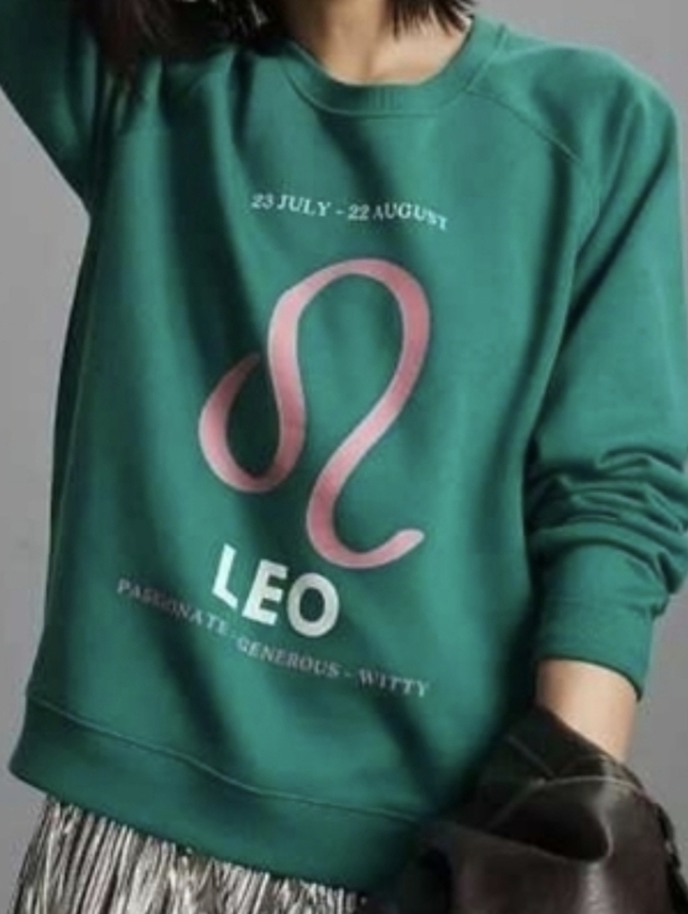 NWT Anthropologie X Catherine O' Sullivan  Green Sweatshirt  LEO...SIZE:S